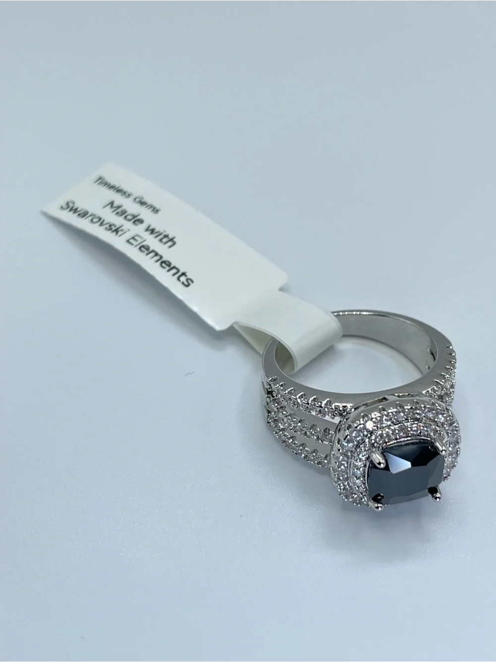 Swarovski Crystal Elements Deep Black Swarovski Element Halo Statement Ring Sz 7